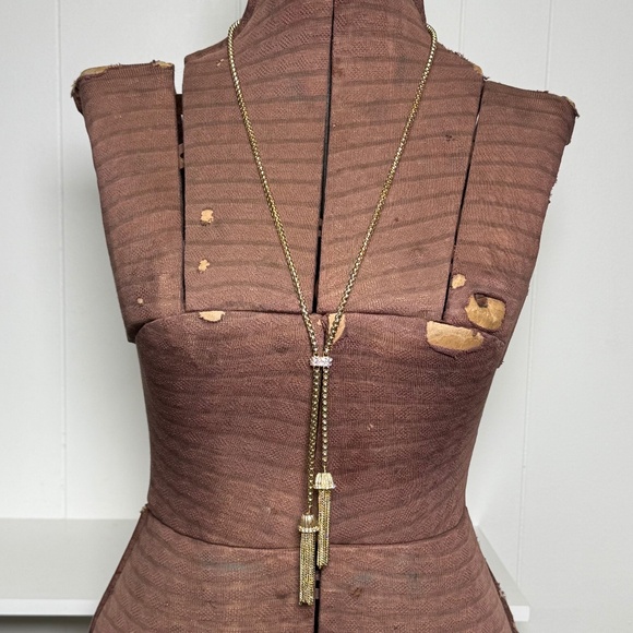 Vintage Goldtone Opera Length Tassel Necklace Rhinestone Accents - Picture 1 of 12